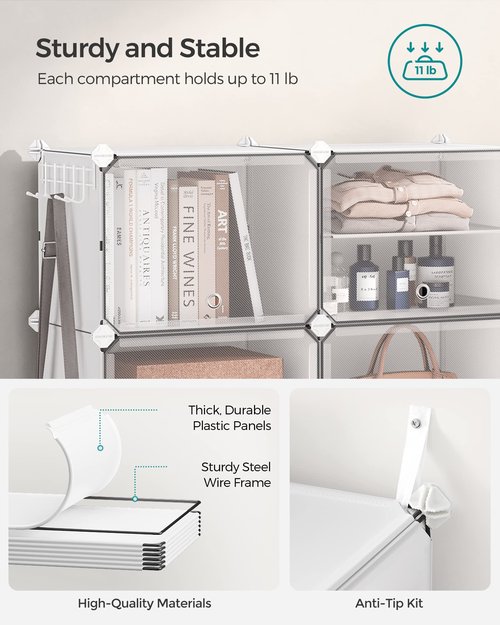 SONGMICS Shoe Rack Organizer, 8-Tier Shoe Storage Cabinet for Closet and Entryway, Holds 32 Pairs of Shoes, Adjustable, Cloud White and Trasparent ULPC034W01