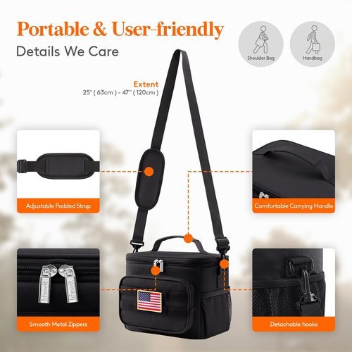 Lifewit Tactical Lunch Box for Men, Insulated Lunch Bag Adult, Heavy Duty Large Lunch Soft Leakproof Cooler Bag for Women with Adjustable Shoulder Strap for Work Camping Fishing, 9L 12Can, Blcak
