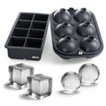 Ice Cube Molds – Large Silicone Ice & Sphere Mold Combo with Built-In Easy-Fill Funnel 2-Inch Round & Square Whiskey Ice Molds for Cocktails & Bourbon (Charcoal & 8 cube)