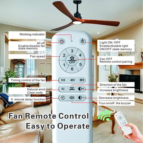 Gaizw 42 inch Ceiling Fan with Light and Remote Control, 3 Blades Ceiling Fans with Lights, Walnut Wooden Ceiling Fans for Kids Room Study and Garage,Reversible DC Motor,Noiseless Indoor Outdoor Fan