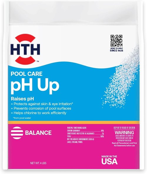HTH 67058 pH Up Swimming Pool Chemical - Raises pH Levels | 4 Lbs for Optimal Water Balance