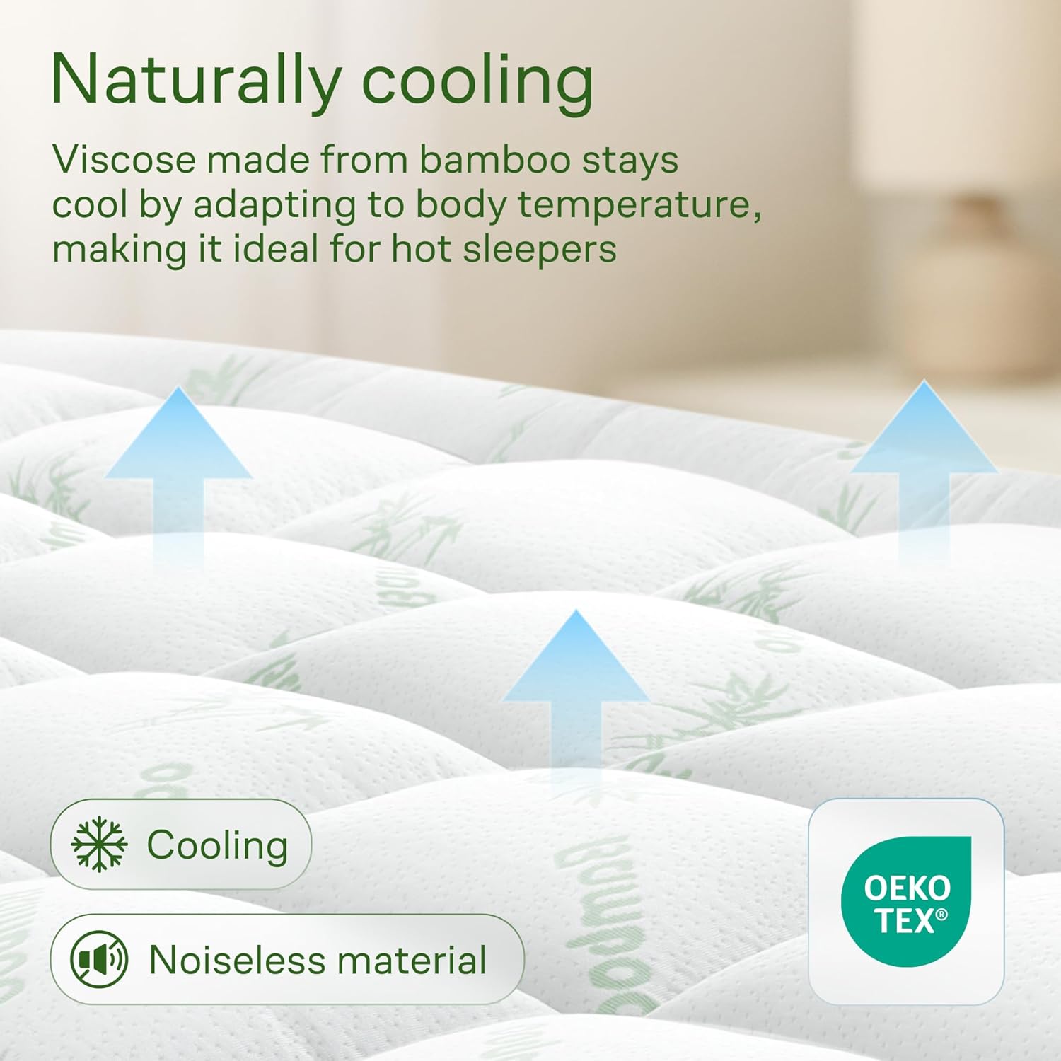 Skiennix Ultra Soft King Size Mattress Topper - Bamboo Viscose Pillow Top for Full Body Support - Naturally Cooling, Green