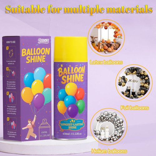 Balloon Shine Spray for Party : 15 oz Balloons Spray Silicone for Halloween Birthday Decorations - Long Lasting Instant High Shine Waterproof for Outdoor Décor (2 PACK)