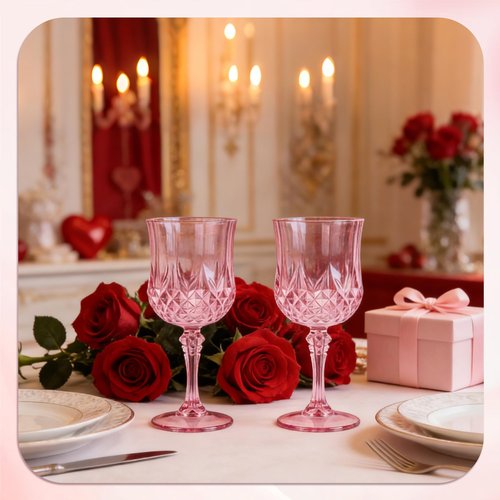 HTTBEIZI 7OZ Plastic Wine Glasses, Reusable Vintage Goblets Unbreakable Drinking Glasses Crystal Water Cups Champagne for Wedding, Parties, Easter (24, Pink)