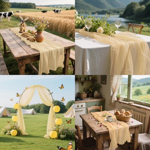 Beige Cheesecloth Table Runner - 35x120 Inches | Rustic Boho Decor for Engagements & Baby Showers