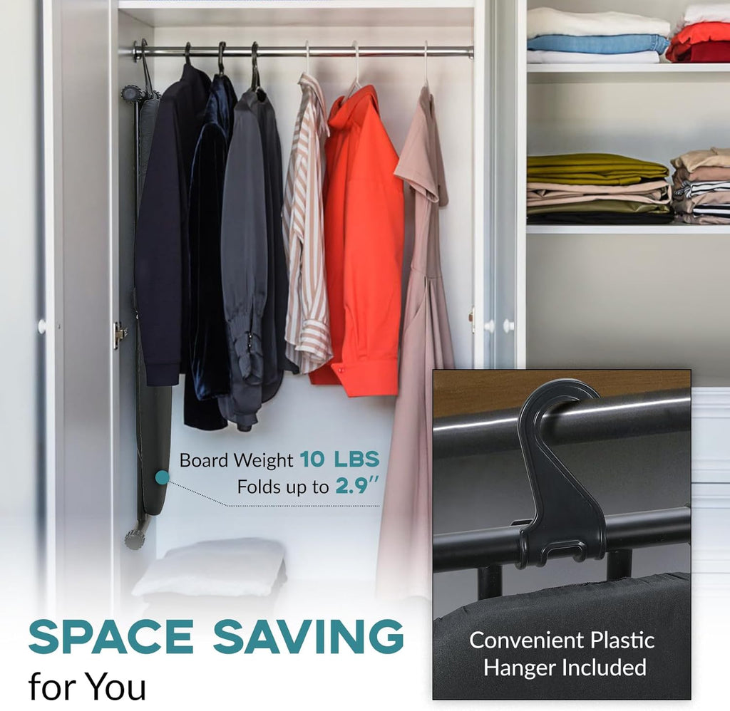 RAINHOL Ironing Board - Heavy Duty 48x15 Full Size with Smart Hanger & Heat-Resistant Pad | Black