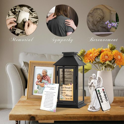 HN HAIINAA Memorial Gift for Loss of Husband Memorial Lantern for Loss of Husband Sympathy Gift Remembrance Gifts Bereavement Gifts for Loss of Husband Sympathy Lantern with LED Candle