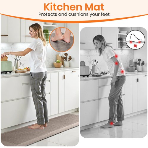 TranquilMoments 4/5 Inch Extra Thick Kitchen Mats for Floor,Non Slip Anti Fatigue Kitchen Rugs,Waterproof Stain Resistant Sink Mat,Cushioned Standing and Comfort Mats for Office (17"x60" Khaki)