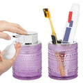 Tonxus Purple Bathroom Accessory Set, Glass Foam Soap Dispenser and Toothbrush Holder Set, Bathroom Soap and Toothbrush Holder Set, Glass Foaming Hand Soap Dispenser for Countertop Decor