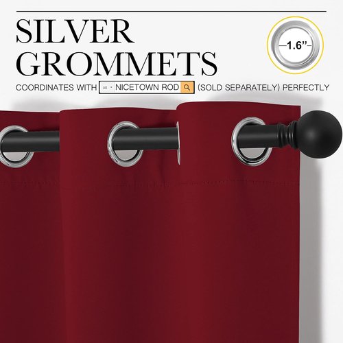NICETOWN Burgundy Red Kitchen Blackout Curtain Panels - Thermal Insulated Grommet Drapes (2 Panels, W42 x L68)