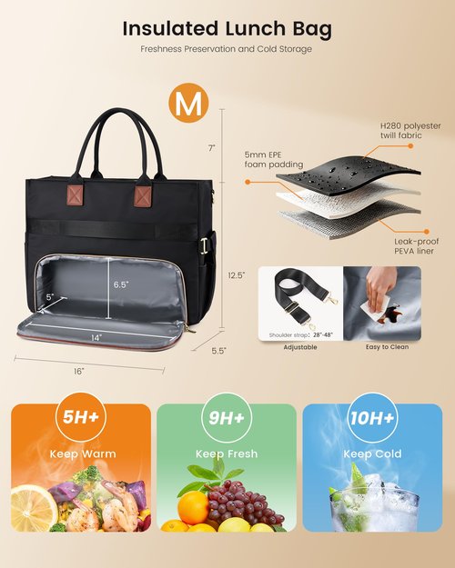 LOVEVOOK Lunch Tote Bag for Women, 3 in 1 Work Bag with Insulated Lunch Compartment, Laptop Bag with Large Cup Holder for Office, College, Casual,Teacher,Nurse