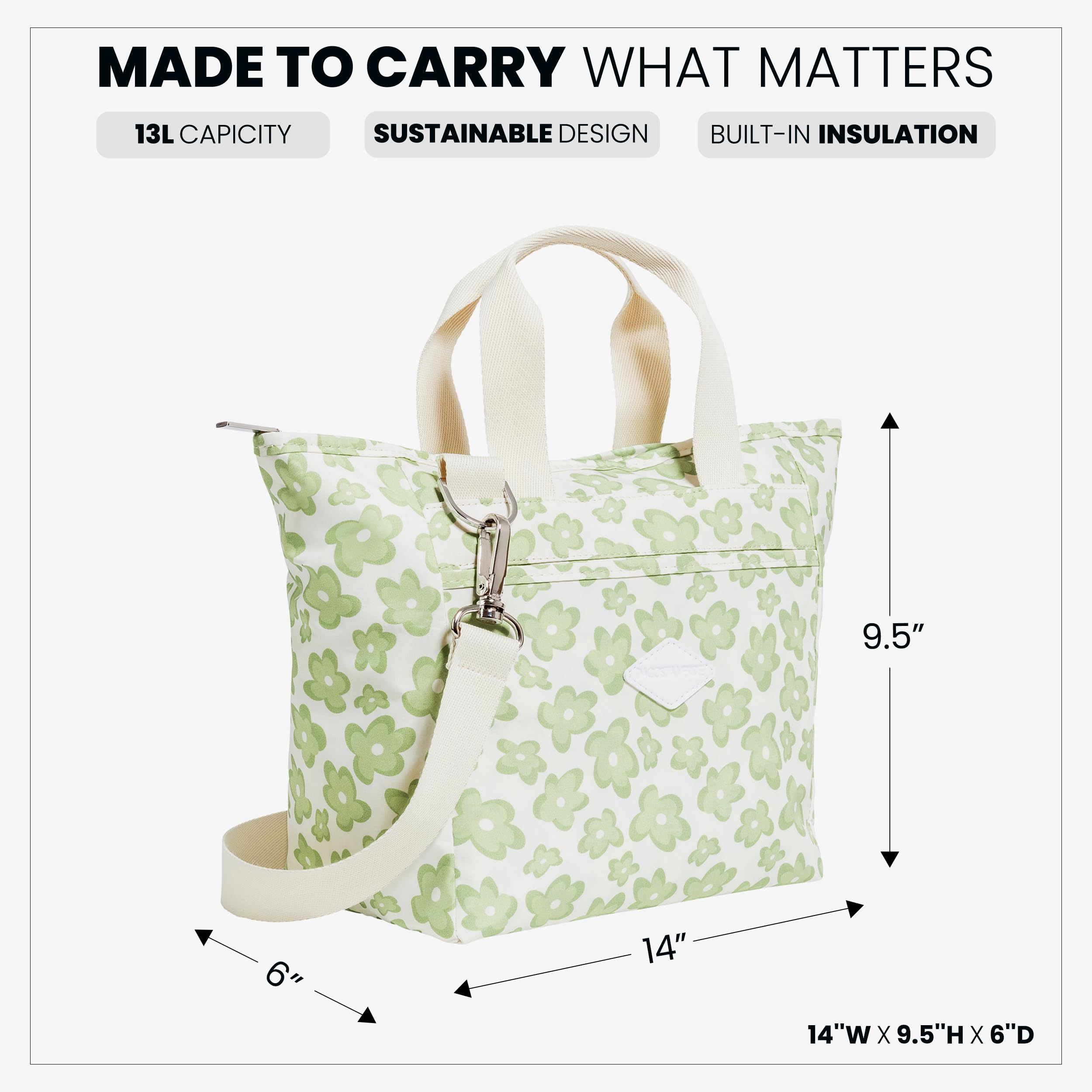 DaCosta Daily Tote Bag for Women with Zipper - Travel Tote with Pockets - Lightweight Daily, School, Laptop, Work Bag with Insulated Lining - Water Splash-Resistant Purse - Sage Floral