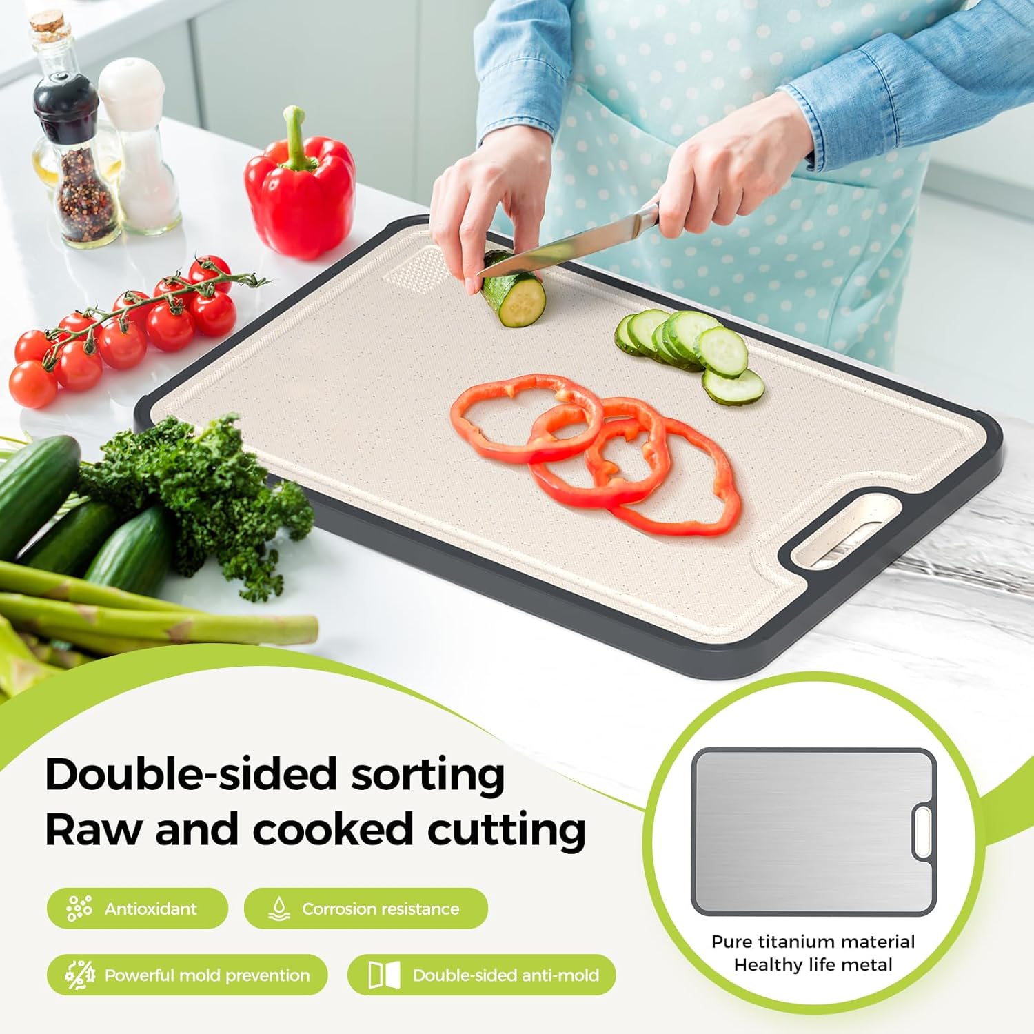 Titanium Cutting Board - Double-Sided Food Grade Pure Titanium | Easy to Clean, Large Size 18” x 12.5”