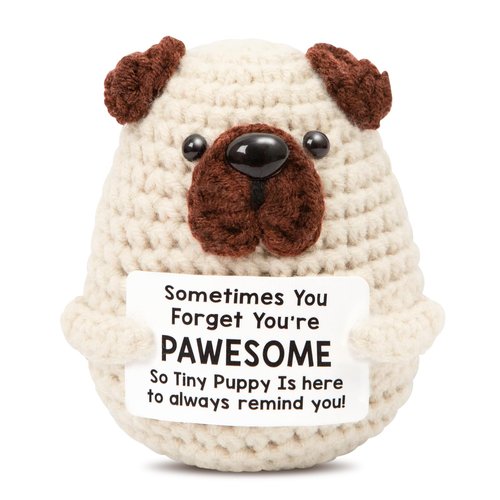 Mini Positive Crochet Dog，Funny Emotional Support Crochet Stuffed Gifts Cute Crochet Animals with Positive Messages Emotional Support Crochet Animals Handmade Crochet Puppy Inspirational Crochet Gift