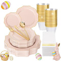 WDF 175Pcs Pink Plastic Plates - Pink and Gold Plates Disposable 25guest Plastic Dinnerware Ideal for Easter/Bridal Shower/Wedding/Baby Shower/Spring