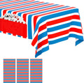 Skiennix Disposable Plastic Tablecloths - Patriotic Striped Design | 3-Pack 72”x54” for Fourth of July Parties