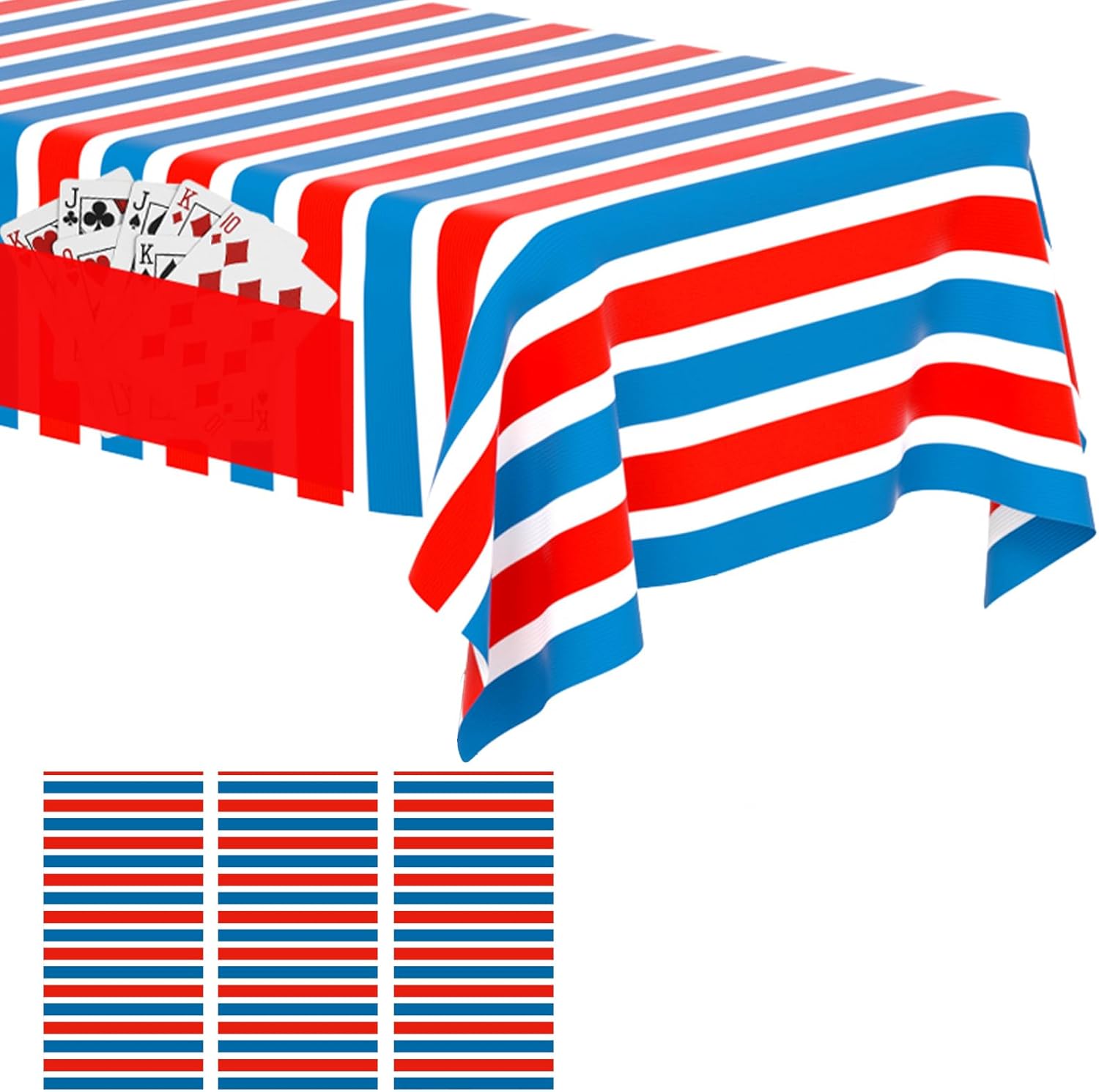 Skiennix Disposable Plastic Tablecloths - Patriotic Striped Design | 3-Pack 72”x54” for Fourth of July Parties