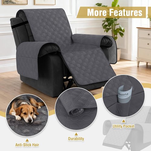 H.VERSAILTEX 100% Waterproof Recliner Chair Covers, Recliner Covers Non-Slip Stay in Place, Thick Cover for Recliner Chair with Pocket, Dog Couch Cover Protector Washable(Grey, 30")