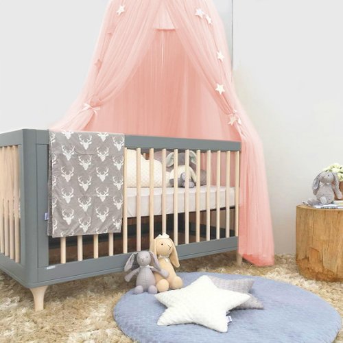 Anmas Home Bed Canopy Mosquito Net with Star Lights，Princess Play Canopy for Girls Room - Dome Net Curtains for Baby Game Dream Castle, Girls Room Decor, Pink