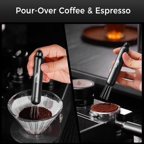 IKAPE Retractable Coffee WDT Tool, One-Press Release Espresso Stirrer Distribution Tool, 0.4mm 8 Adjustable Needles, Even Coffee Grounds Distribution with Stand & Extra Needles