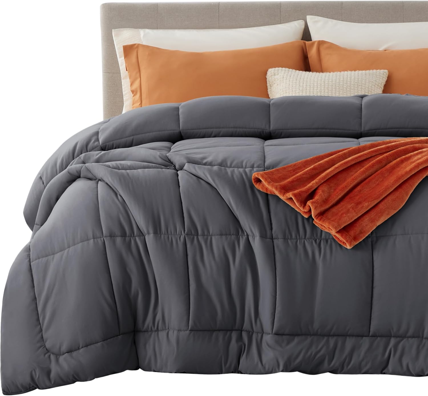 Bedsure Comforter Duvet Insert - All-Season King Size Quilted Comforter, GentleSoft Down Alternative, Grey 90 x 102 Inches