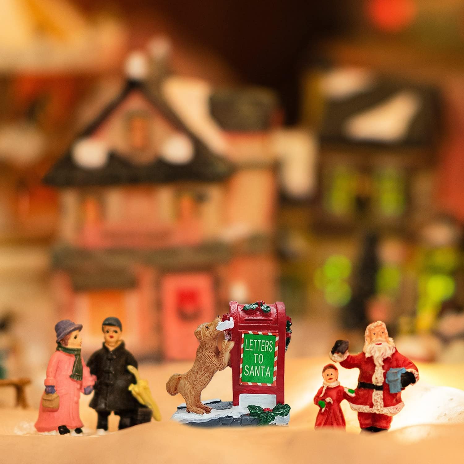Skiennix Christmas Village Accessories - Letter to Santa Mailbox Set with Cute Puppy Resin Statues