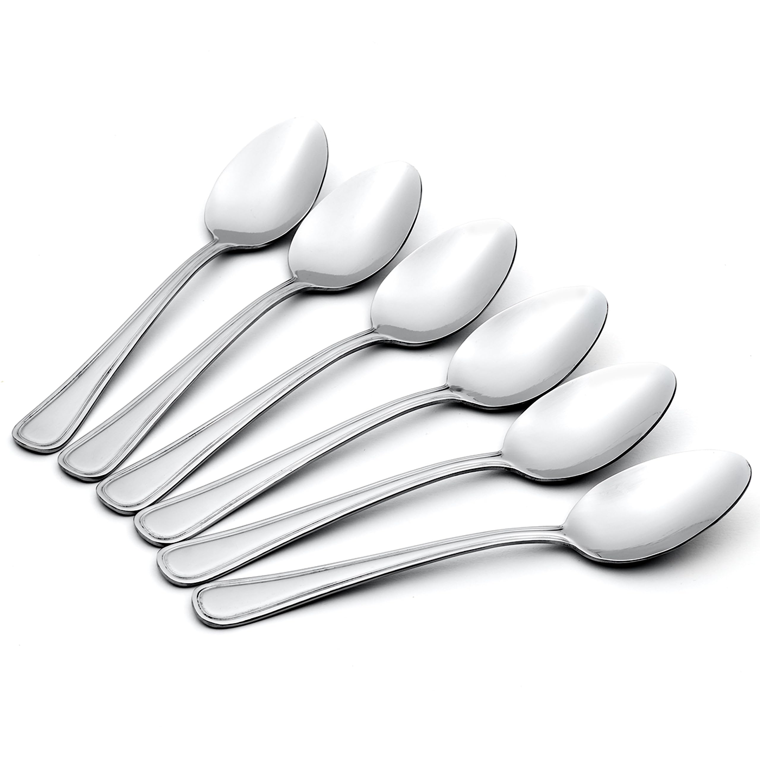 Oneida Silverware Set, Tress Mirror Everyday Teaspoons 6-Piece, Service For 6, 18/0 Stainless Steel, Dishwasher Safe, Home And Kitchen Utensils Set, Spoons, Tea spoon (Silver, 6 Piece)
