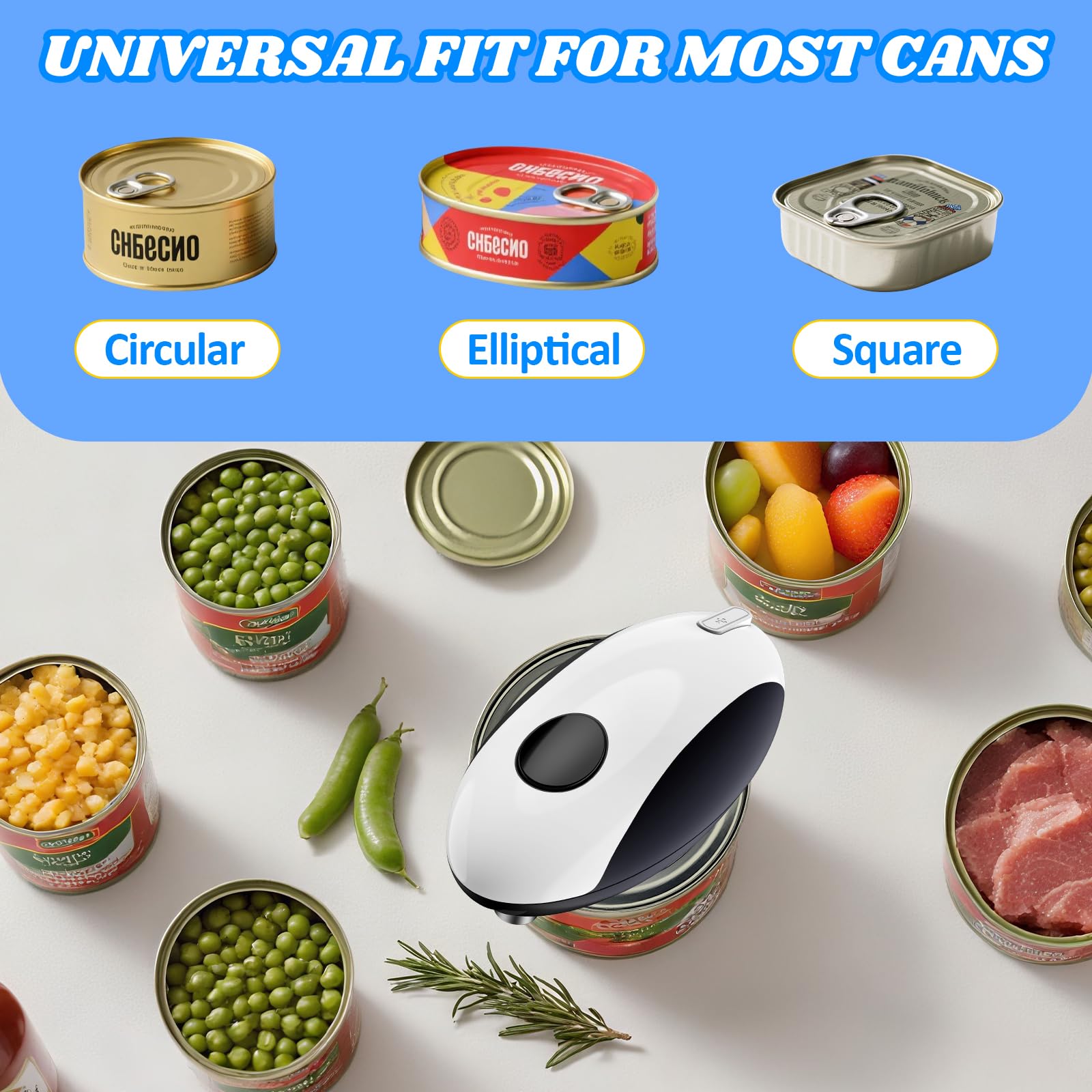USB Rechargeable Electric Can Opener - Battery Operated, One Touch Auto Operation, Magnetic Lid Holder & Smooth Edge Cutting, Cordless & Hands Free Tin Opener for Seniors, Works with All Standard Cans