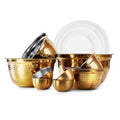 COOK WITH COLOR 18 Piece Mixing Bowls Set with Airtight Lids, Handcrafted Stainless Steel Bowls, Food Storage Containers, Meal Prep, Nesting Salad Bowls For Cooking, Baking, Kitchen, Gold- Hammered