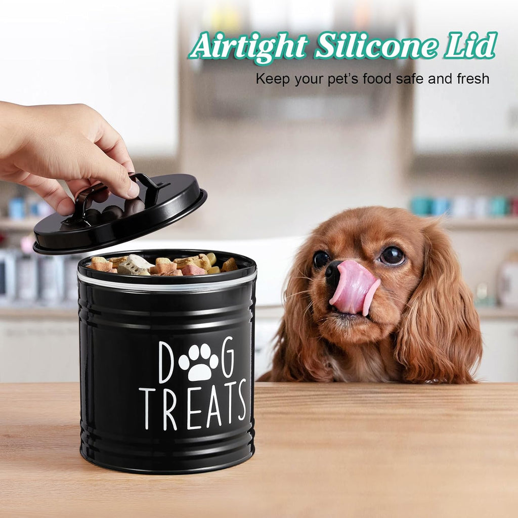 OUTNILI Dog Treat Container - Airtight 6.6" Tall X 6" Round Black Jar for Kitchen Storage | Rustic Canister for Pets