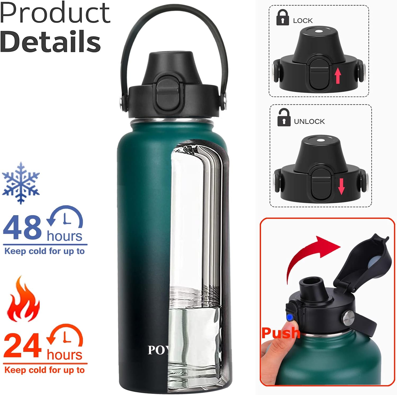 Skiennix Insulated Water Bottle - Leak Proof, Vacuum-Sealed Design | 32oz, 40oz, 64oz, 128oz Options