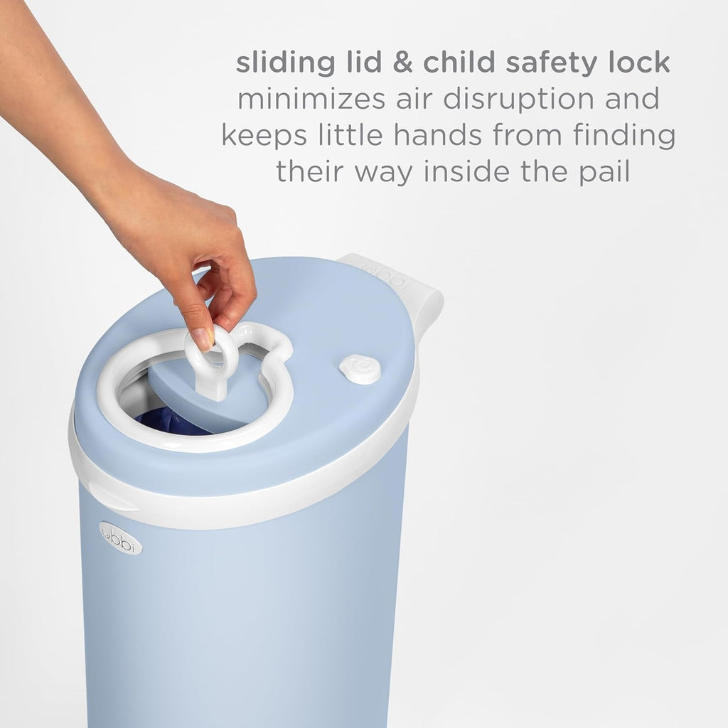 Ubbi Steel Diaper Pail - Odor Locking Design | No Special Bags Needed | Cloudy Blue Finish