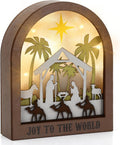 Wooden Nativity Scene | LED Christmas Decor with Acrylic Back Panel - Battery Powered Tabletop Ornament