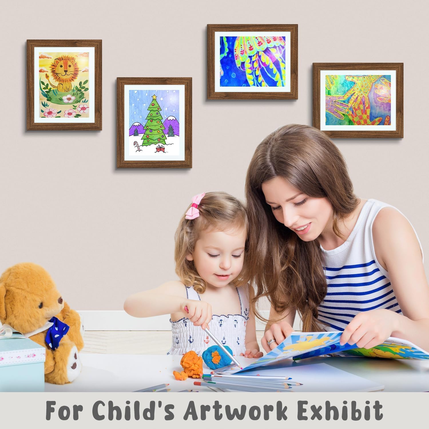 Golden State Art, 10x12.5 Kids Art Frames, Front-Opening Picture Frame Great for Kids Drawings, Artworks, Children Art Projects, Schoolwork, Home or Office (Ecru, Set of 4)