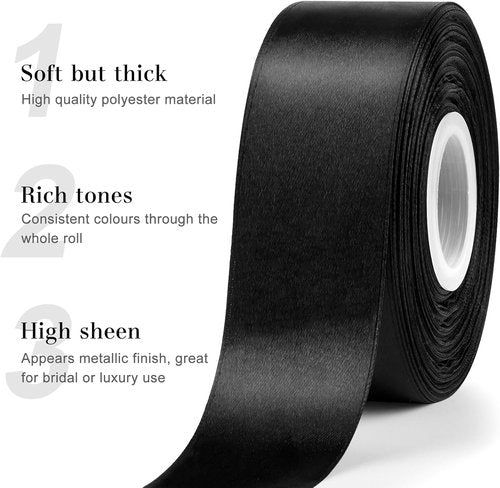 1-1/2 Inches 50 Yards Black Satin Ribbon, Solid Fabric Ribbon Roll for Flower Bouquets, Gift Wrapping, Wedding, Handmade Crafts