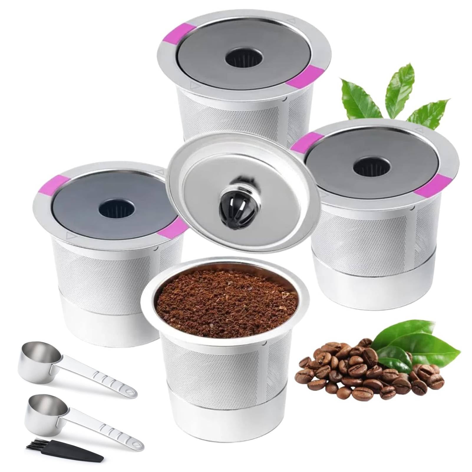 4 Pack Stianless Steel Reusable K Cup Coffee Pods Compatible for Keurig 1.0 & 2.0 Coffee Maker Refillable Keurig Coffee Filter