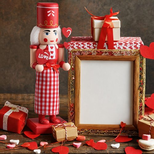 Chunful Valentine's Day Nutcracker Wooden Red Heart Nutcracker Figures 10 Inch Lollipop Soldier Creative Collectible Gift for Valentine's Day Table Decor