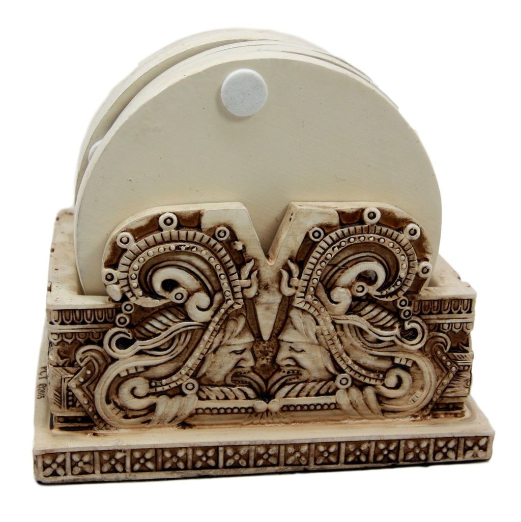 Gifts & Decors Ancient Aztec Demonic Gods Warrior Rank Symbols Set of 6 Coasters with Holder Figurine