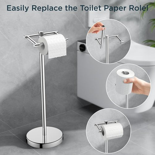 Forious Toilet Paper Holder - Stainless Steel Rustproof Double Post Pivoting Design | Chrome Finish