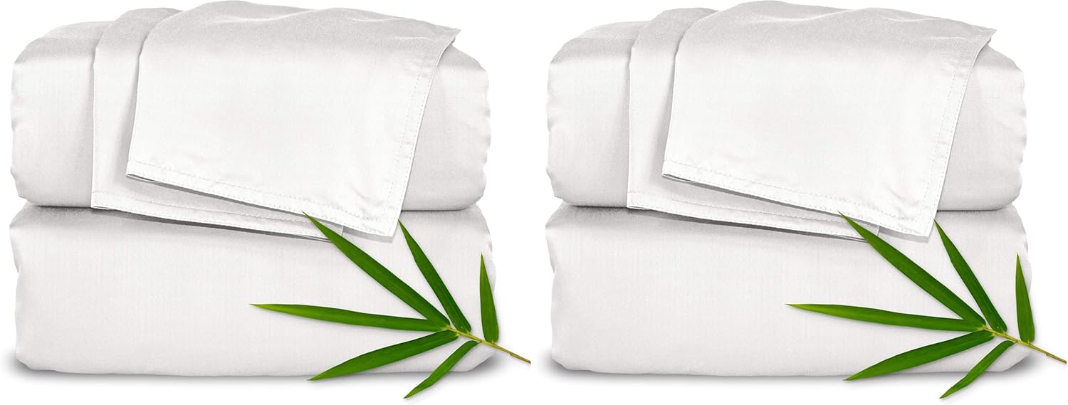 Pure Bamboo King Sheets - 100% Organic Viscose Bed Sheet Set, Soft & Cooling | White, 2-Pack
