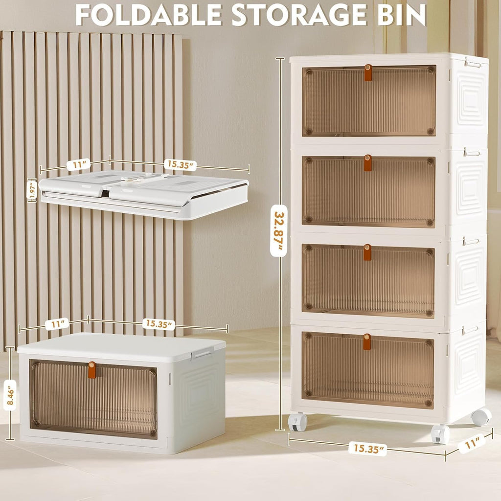 YFXCVSL 4-Tier Plastic Storage Bins - Stackable Containers with Wheels, 23QT, Ideal for Home & Office