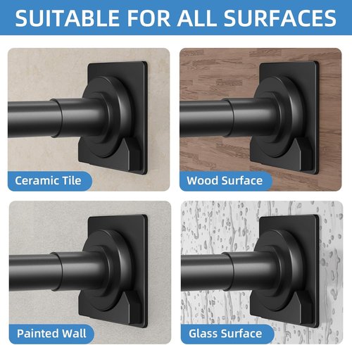 CorkLatta Adjustable Matte Black Shower Curtain Rod - 1 Inch Stainless Steel, 32 to 80 Inch, No Drilling