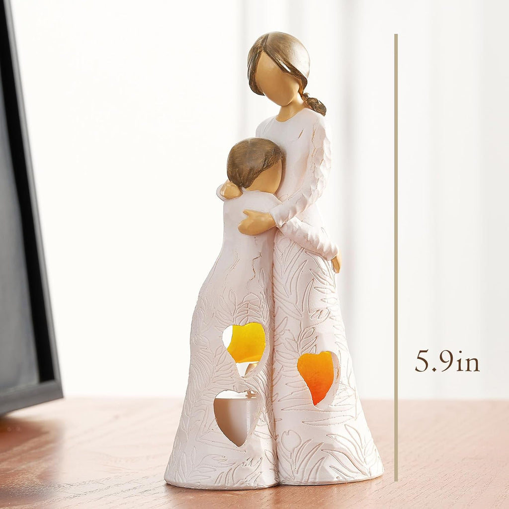 Regine Switzerland Unique Candle Holder Statue - Sentimental LED Light Gift for Mom | Resin Mother-Daughter Tealight Decor