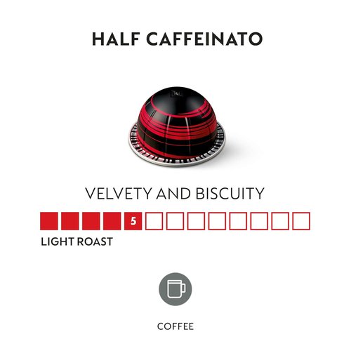 Nespresso Vertuo Half Caffeinato Coffee Capsules - Mild Roast, 30-Count Pods for 7.8oz Brews