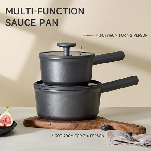 JEETEE Titanium Sauce Pan with Lid, 3 QT Non Stick Cooking Pots, Oven & Dishwasher Safe, Ideal for Sauces Soups and Heating Milk, PFOA/PFAS Free (Gray)