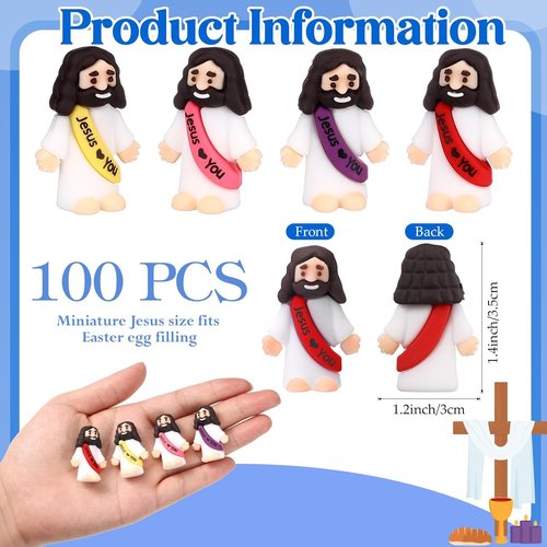 Bememo 100 Pcs Jesus Figures - Original Design Rubber Pocket Toys for Sunday School & Gifts | Bright Colors