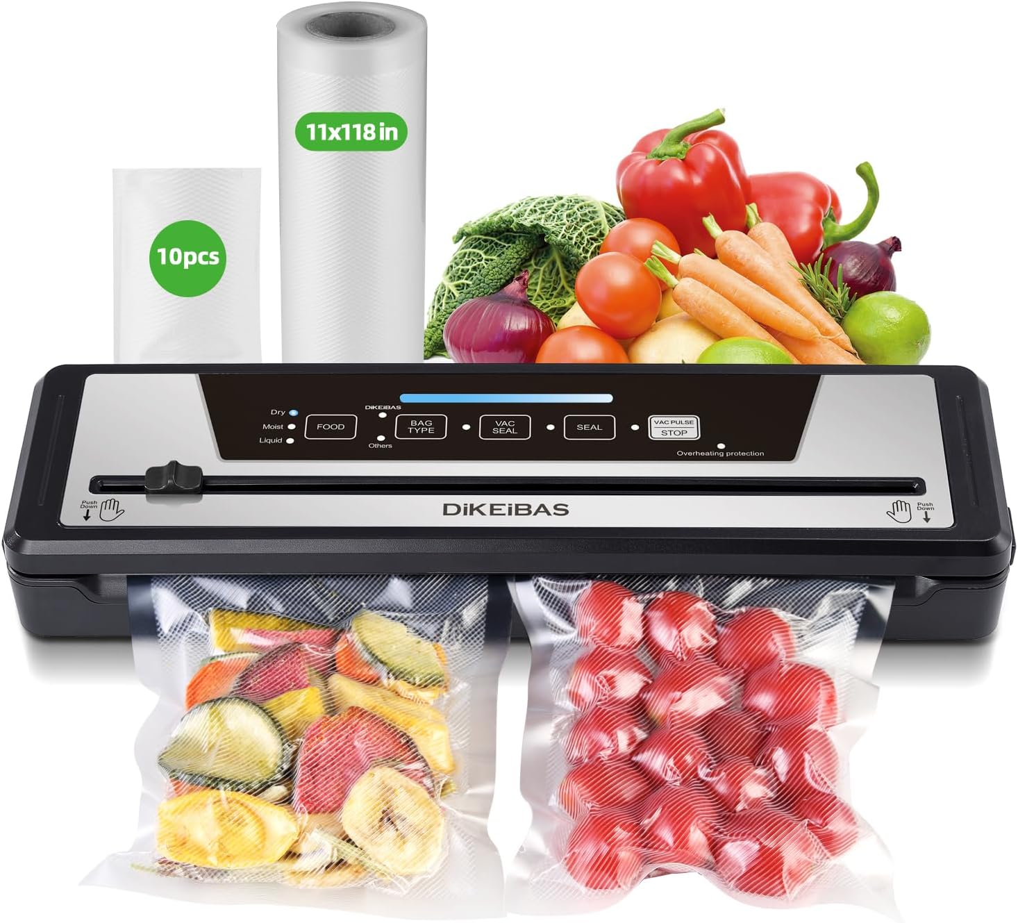 Vacuum Sealer Machine - Powerful 85kPa Suction | Compact One-Touch Automatic Food Sealer | Includes Bags & Cutter