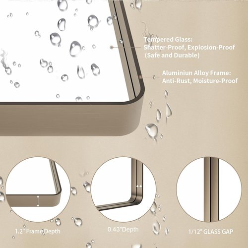 LOAAO 36”X36” Bronze Bathroom Mirror - Rounded Rectangle Design with Anti-Rust Frame | Versatile Hanging Options