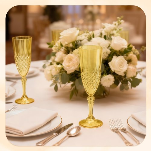 HTTBEIZI Plastic Champagne Flutes 7oz, Reusable Drinking Glasses Cups Goblets Shatterproof Unbreakable, for Wedding Party Mimosa Bar Easter (48, Gold)