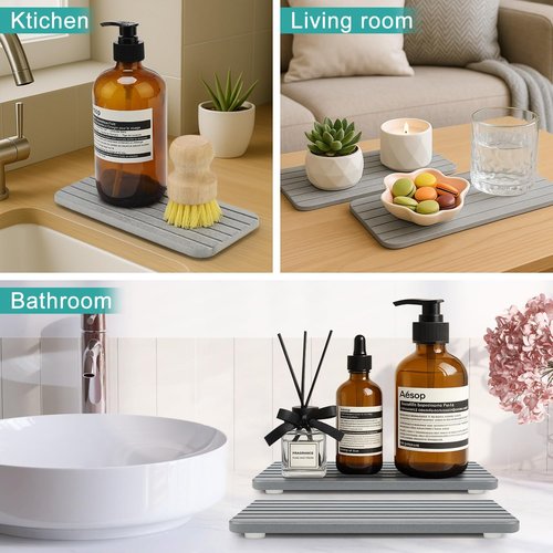 Diatomaceous Earth Dish Drying Mat - Water Absorbing Kitchen & Bathroom Tray | Quick Drying Coaster